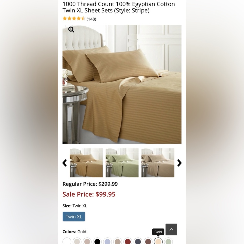 Luxury Egyptian cotton gold stripe sheets twin xl